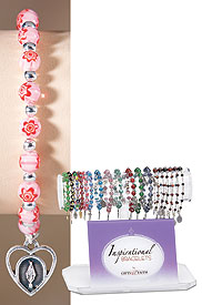 Pink Flower Bead Rosary Bracelet 