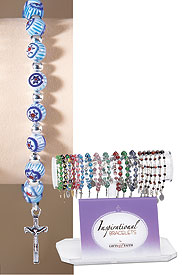 Blue Flower Bead Rosary Bracelet