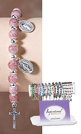 Pink Marble Bead Rosary Bracelet