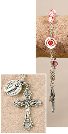 Pink Murano Flower Miraculous Rose Rosary Bracelet