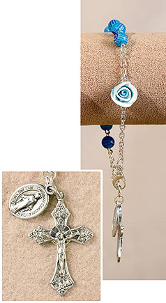 Light Blue Murano Flower Miraculous Rose Rosary Bracelet